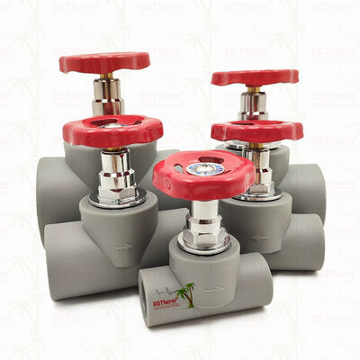 Серый кран из ППР с хромированным покрытием и латунным картриджем Global Valve 20-110 мм